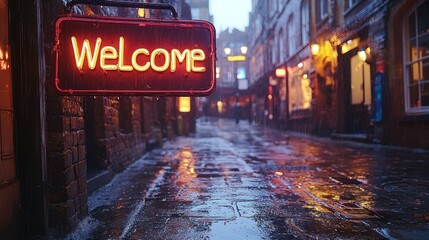 Rainy Night Welcome in London Alley