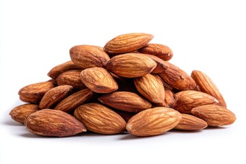 Fototapeta premium Pile of Raw Almonds on White Background for Healthy Diet Use
