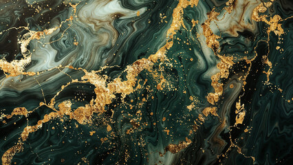 Elegant abstract marble with gold, green, and black tones, rich fluid texture perfect for luxury design themes.