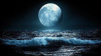 Fototapeta premium Enigmatic Night: Moonlit Ocean Waves