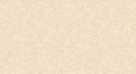 Fototapeta premium Delicate Floral Outline Pattern on Beige Background.