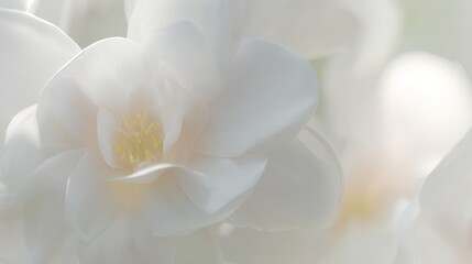 Soft, glowing white flower with delicate petals and a bright yellow center