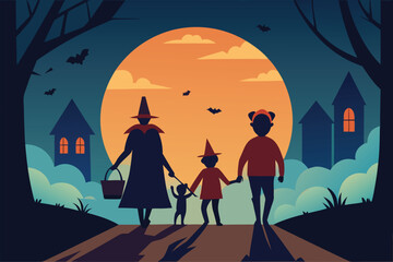 Naklejka premium A family carving pumpkins on their porch perfect for Halloween fun vector illustration