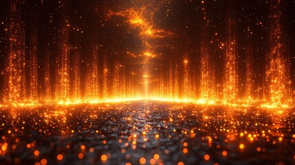 Fiery Abstract Pathway: A Digital Art of Glowing Particles