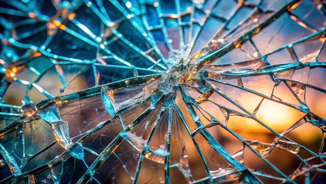 Close up abstract view of shattered glass with colorful light reflections and bokeh effect - Powered by Adobe