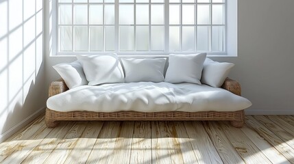 Relaxing Wicker Sofa by the Window, Sunlight Streaming In