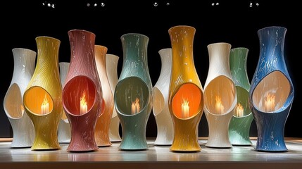 Collection of Elegant Colorful Vases with Candles