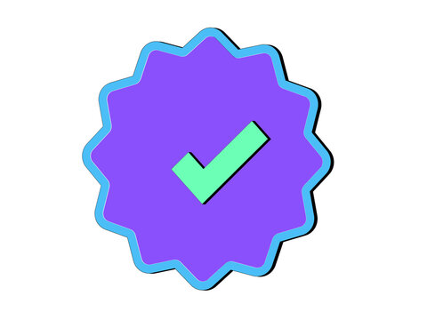 Isolated retro Verified badge icont, vector stickers. Blue tick checkmark tag, verified user, certified and original account. Outline Verification marks with pattern. Retro design elements for ads.