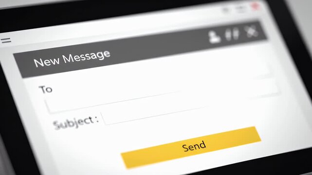 Email Screen on Computer with New Message and Send Button Interface Close Up