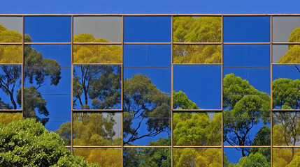 Contemporary Office Exterior Featuring Green Glass Squares