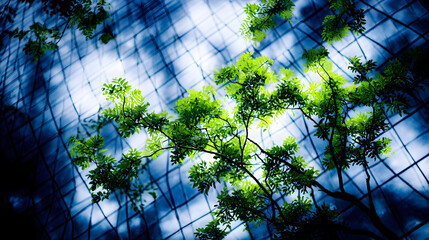 Contemporary Office Exterior Featuring Green Glass Squares