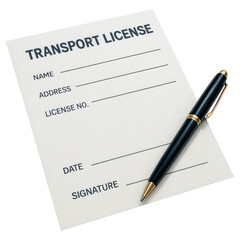 Blank Transport License Template for Official Documentation with Pen on Table