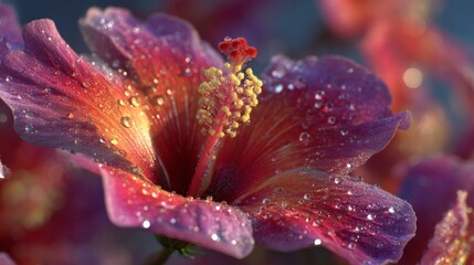 Closeup of a Dew Covered Hibiscus Flower