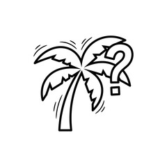 A stylized outline of a palm tree with a question mark next to it on a white isolated background