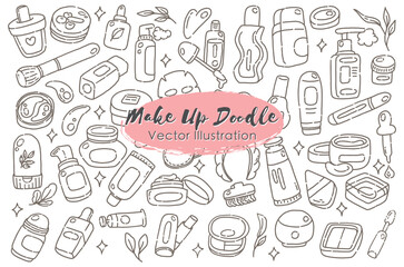 Skincare and Beauty Tools Doodle Vector - Selfcare Cosmetic Illustration