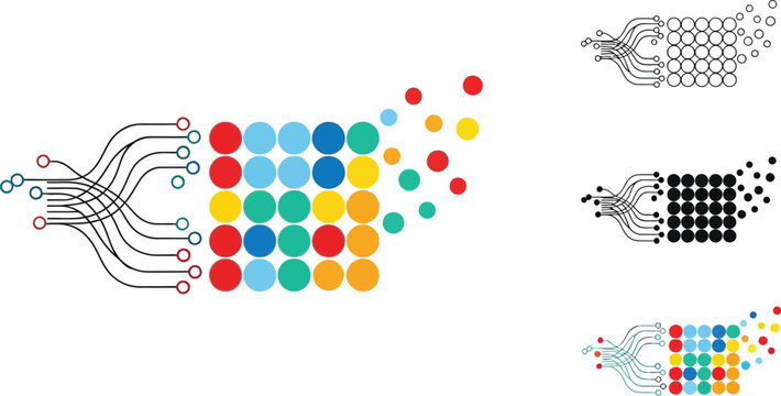 Colorful data stream concept with connected dots for technology and network design illustration