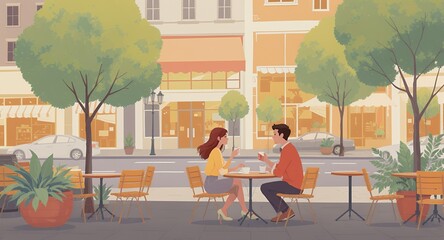 Romantic Couple Enjoying Coffee at Outdoor Cafe