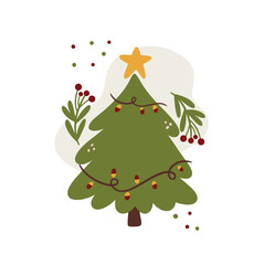 Vector New Year frame with festive elements. Holiday background.