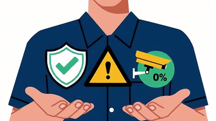 Security Compliance Illustration Showing Security Guard in Blue With Hand Gestures - Powered by Adobe