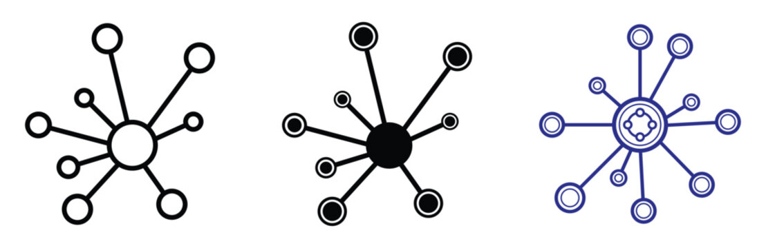 hub and spoke icon. network connection and central database vector icon set design for logo, website, app, UI, banner isolated on transparent background. 