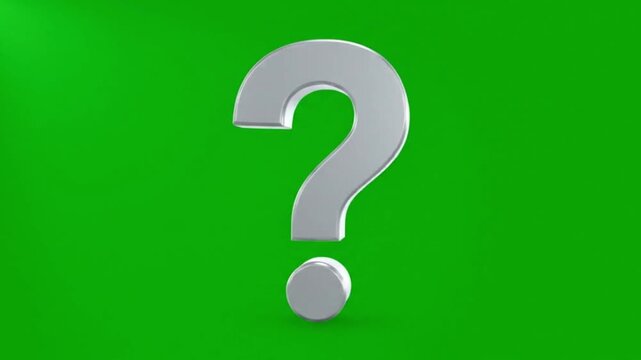A shiny silver question mark hovers against a vibrant green backdrop