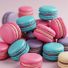 Obraz premium Pastel Pink Blue Purple Macarons Sweet Dessert Food Photography