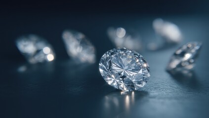 Fototapeta premium Sparkling diamonds on a dark surface.