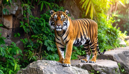 Tiger in a lush jungle setting