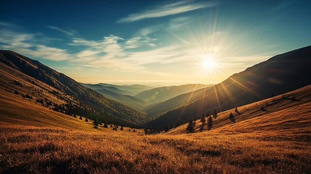 Golden Sunset Over Rolling Mountain Valley