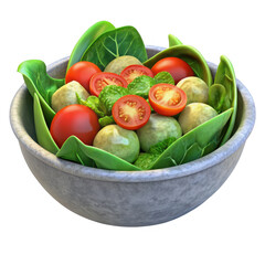 Fresh garden salad with tomatoes and greens isolated on transparent background