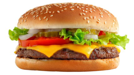 Mouthwatering Cheeseburger with Pickles and Onion Slices