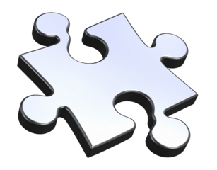  Realistic Puzzle Piece with 3D Depth, Glossy Surface, and Shadow Effects, Angled View, Isolated on Transparent Background.