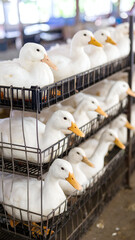 White Ducks in Market Cages.