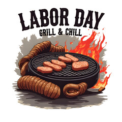 Labor Day celebration concept featuring patriotic elements, American workers, tools, and flags. Perfect for designs related to U.S. Labor Day, workers' rights, and national holidays. Suitable for bann