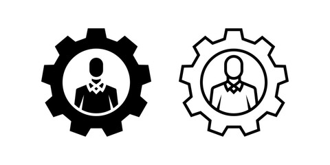 Administrator icon set. Simple Outline Businessman Inside Gear Mechanism Shape Concept Graphic Element