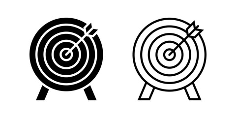 Target icon set. Simple Line Art Target Board with Arrow Achievement Goal Sign Icon