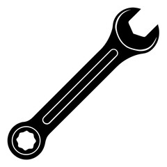 A black silhouette of a combination wrench with an openend and a boxend isolated on a white background
