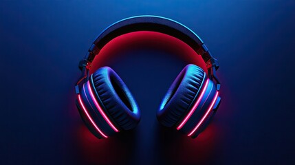Gaming headset with glowing RGB lights in dark setup, tech gear branding concept for streamers or e-sports scene