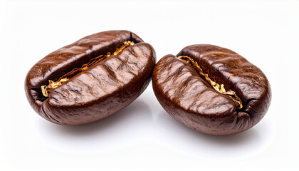 Glossy Roasted Coffee Beans with High Contrast on White Background