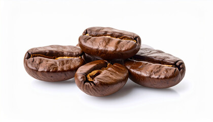 Glossy Roasted Coffee Beans with High Contrast on White Background