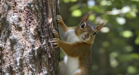 Fototapeta premium Closeup of a Curious Squirrel on a Tree Trunk
