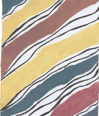 Diagonal colored stripes with black outlines, abstract composition