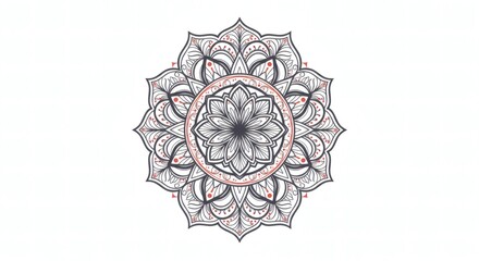 Intricate Circular Mandala Pattern with Symmetrical Geometric Shapes and Indian Motifs – Fine Line Art on White Background, Elegant Spiritual and Decorative Design for Cultural Themes