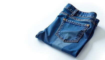 Classic blue denim jeans, crisply folded on white , blue jeans, photo
