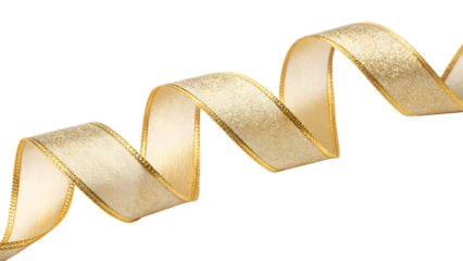 Ribbon gold color Christmas ribbon with shadow isolated on white background PNG. AI GENERATED.