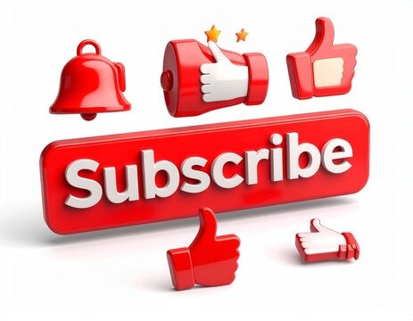 Red subscribe button with thumbs up and notification bell icons.
