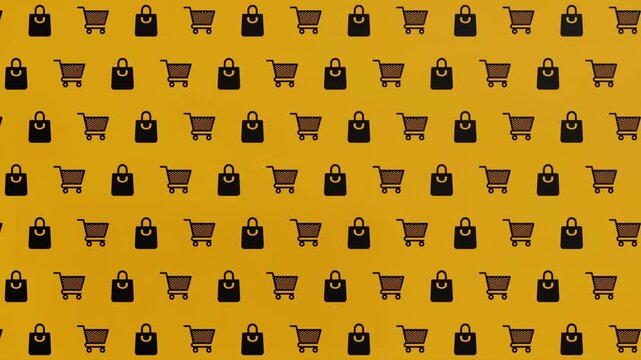 3D animation of shopping cart and bag with smooth loop motion. Perfect for online store, e-commerce, retail, sales, digital marketing, or consumer-related visual content.

