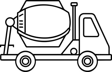 Concrete Mixer Machine black outline vector and illustration, coloring book page