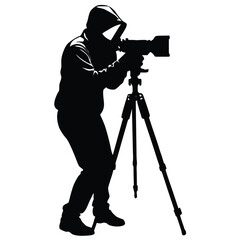 Photographer with camera on tripod silhouette photography
