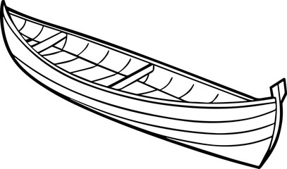 Canoe black outline vector and illustration, coloring book page